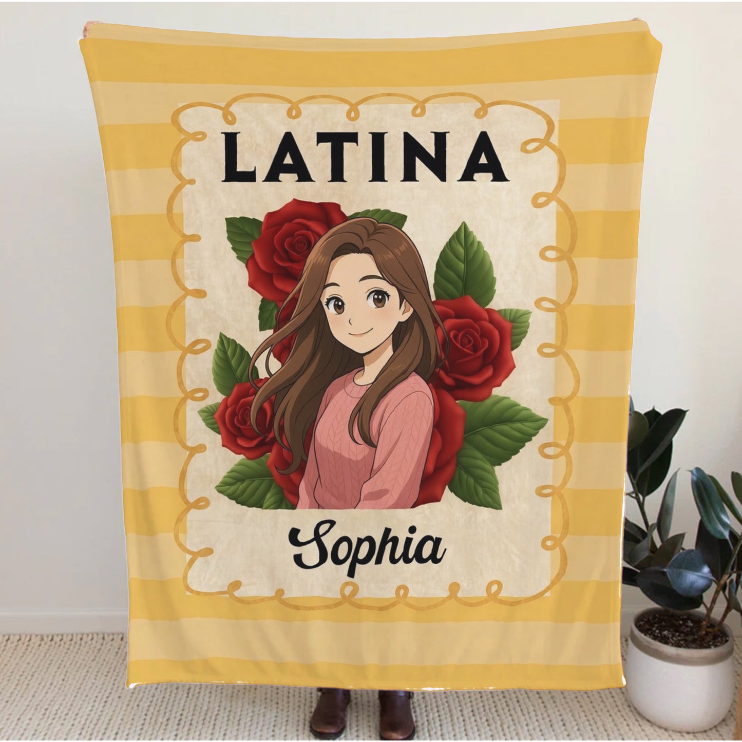 Personalized Latina Anime Blanket with Custom Photo & Name