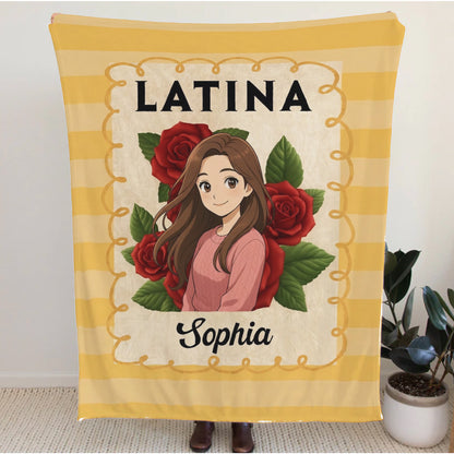 Personalized Latina Anime Blanket with Custom Photo & Name