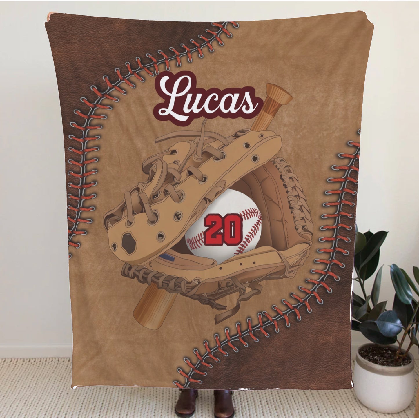 Personalized Baseball Blanket with Custom Name & Number