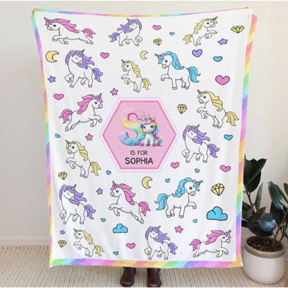 Personalized Unicorn Blanket for Girls - Custom Name Unicorn Throw Blanket