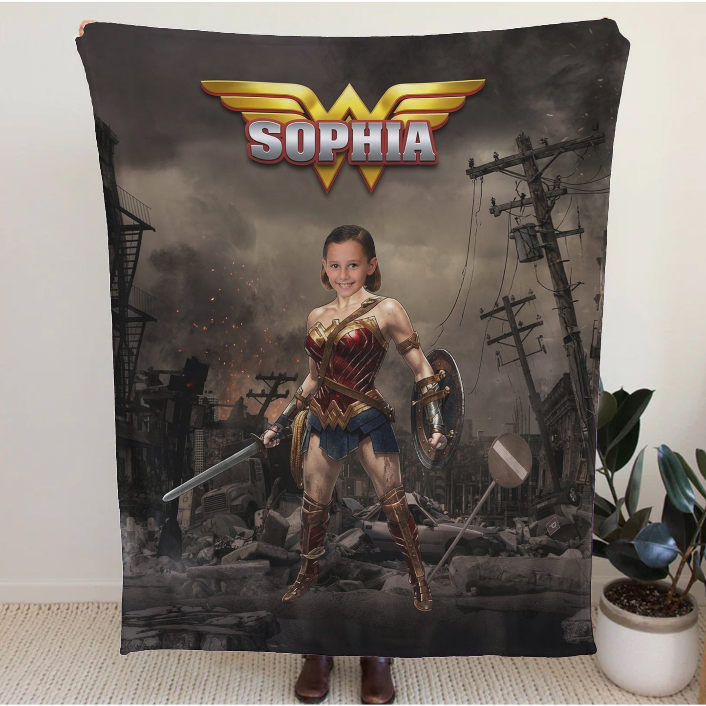 Personalized Wonder Woman Blanket Custom Photo Superhero Throw Blanket for Girls Kids