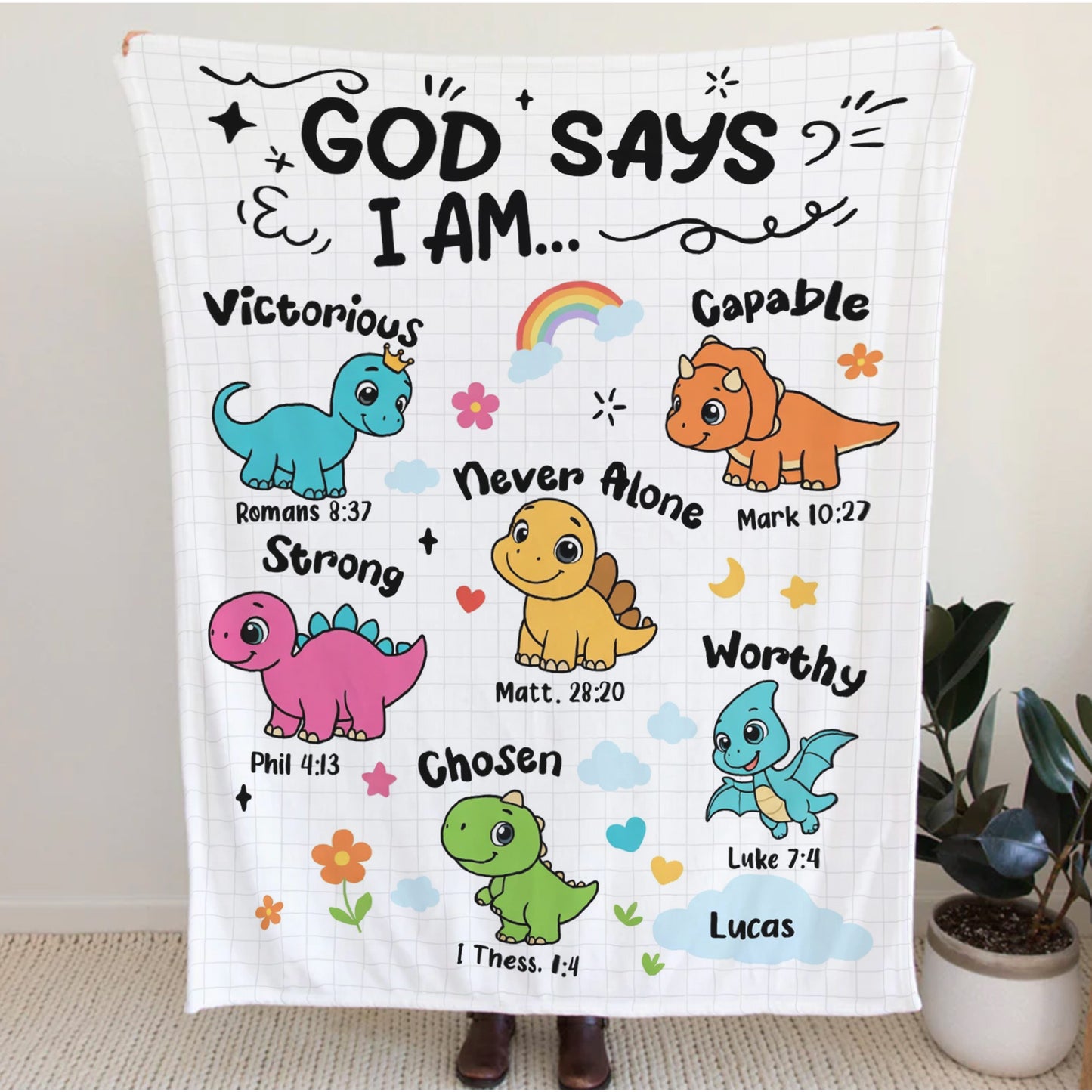 Personalized Christian Dinosaur Blanket for Boys