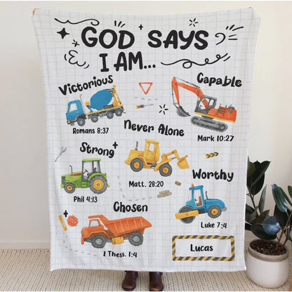 Personalized Construction Truck Blanket with Custom Name