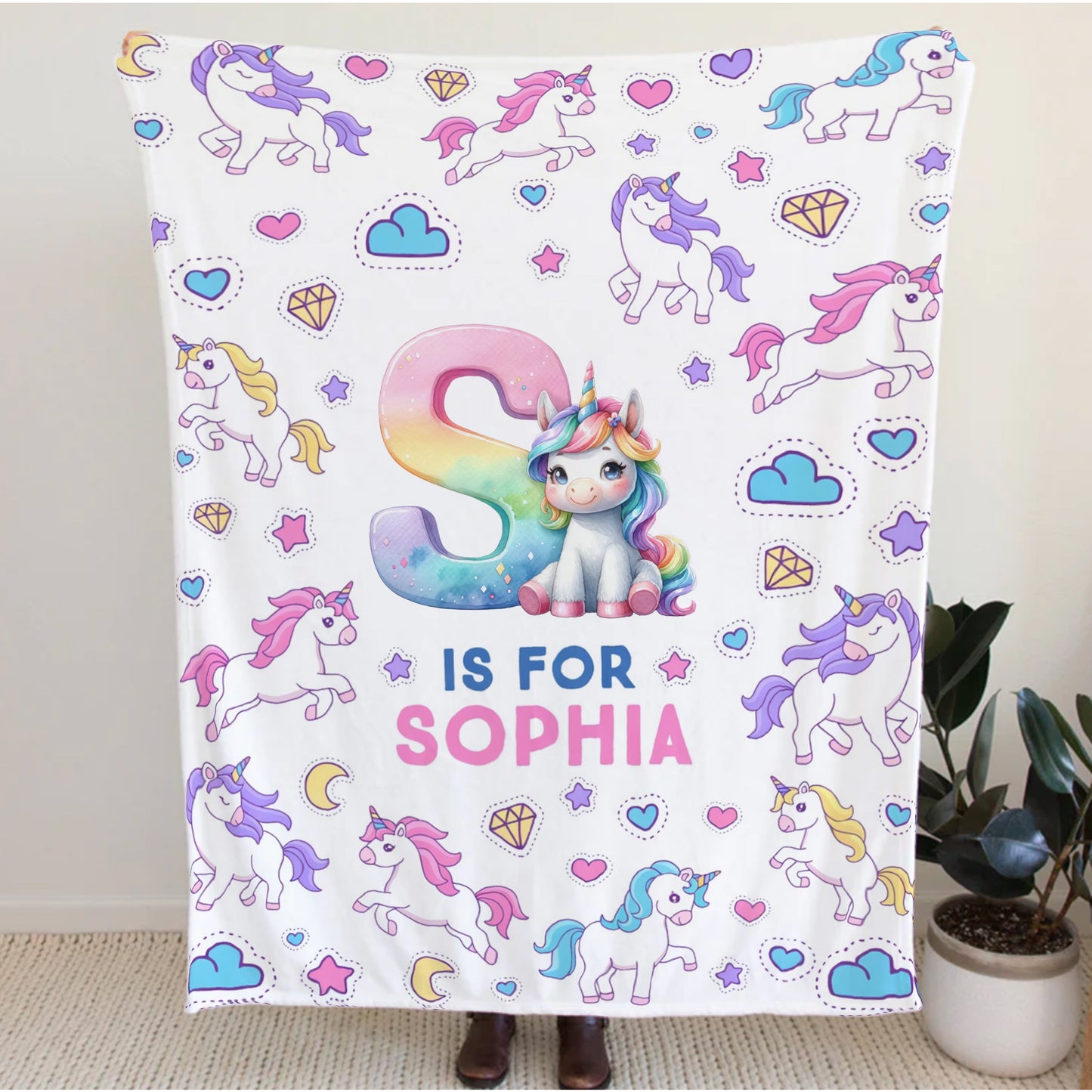 Personalized Unicorn Blanket for Girls - Rainbow Unicorn Blanket