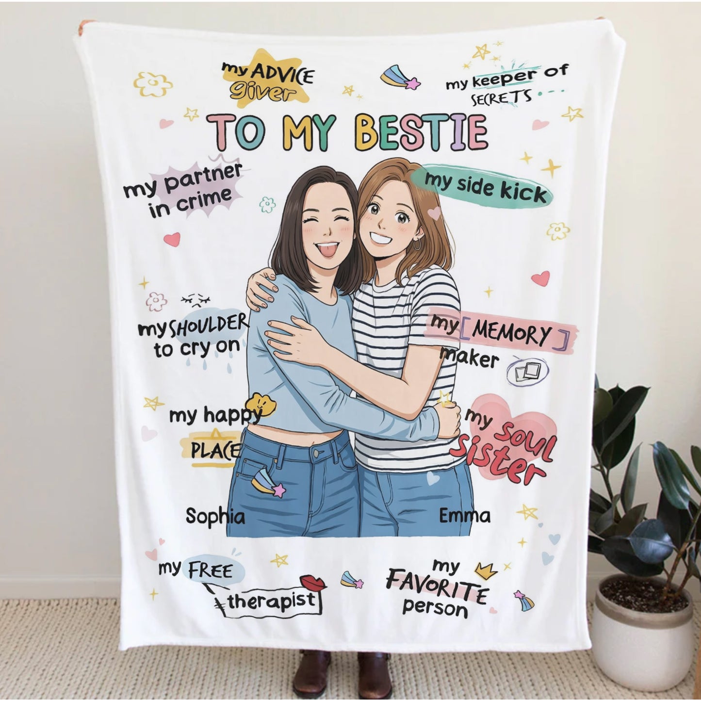 Personalized Bestie Blanket with Custom Photo & Names