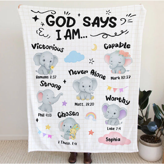 Personalized Christian Elephant Blanket for Girls