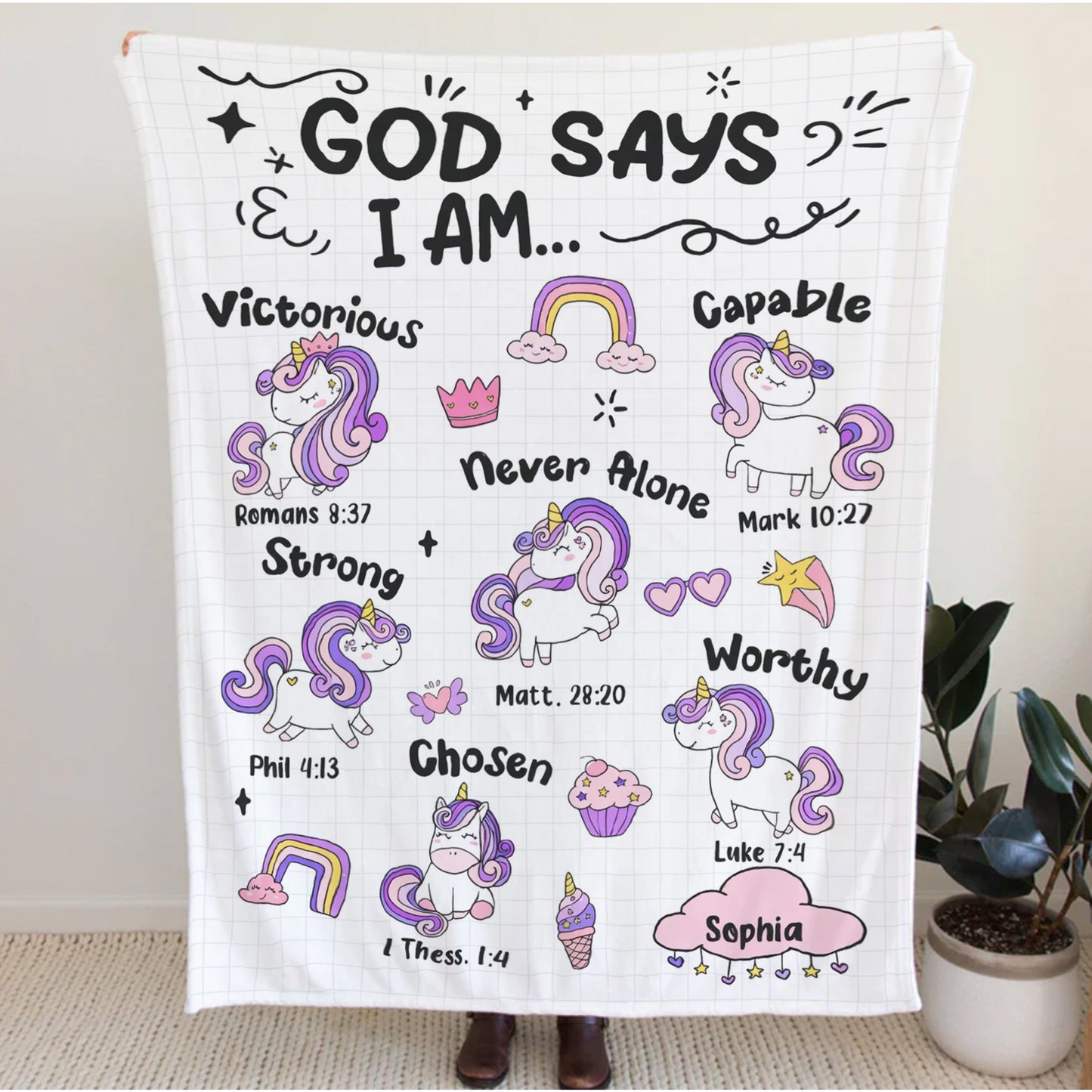 Personalized Christian Unicorn Blanket for Girls