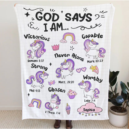 Personalized Christian Unicorn Blanket for Girls