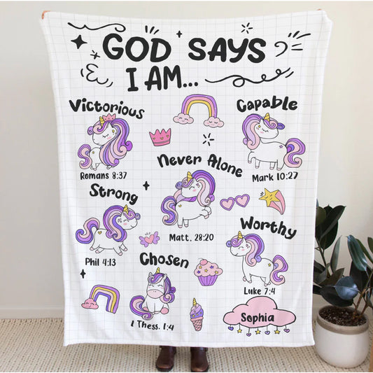 Personalized Christian Unicorn Blanket for Girls