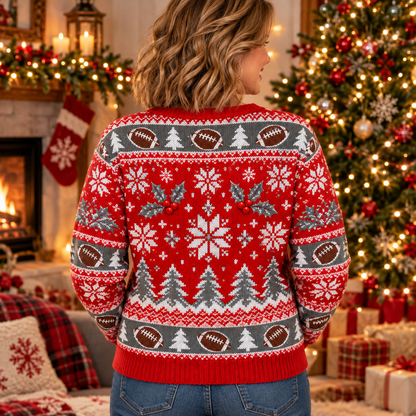 Back view of the Hedgehog Holiday Huddle ugly Christmas sweater