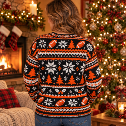 Back view of the Fox Fireside Fan ugly Christmas sweater