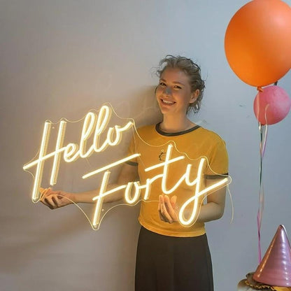Custom "Hello Forty" LED Neon Light Sign-Birthday Party Decor, Wall Decor, Home Decor, Personalized  Gifts Neon Signs, Customized Gifts