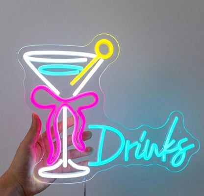 Custom Bar Neon Sign | LED Cocktail Drink Light for Home Bar Wall Decor | Personalized Wine Party Sign | Man Cave Decor, Beer & Spirit Signs