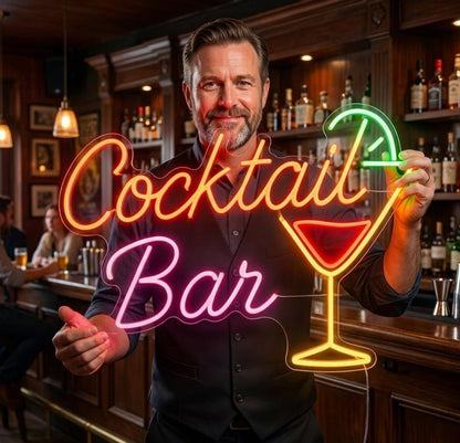 Custom Bar Neon Sign | LED Cocktail Drink Light for Home Bar Wall Decor | Personalized Wine Party Sign | Man Cave Decor, Beer & Spirit Signs