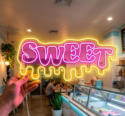 Custom Ice Cream Neon Sign - LED Neon Light for Dessert Shop Wall Decor, Sweet Shop Business Sign, Personalized Ice Cream Cone Food Decor
