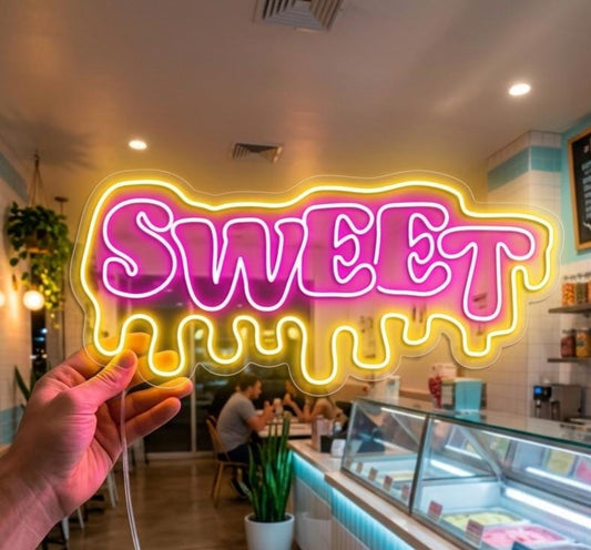 Custom Ice Cream Neon Sign - LED Neon Light for Dessert Shop Wall Decor, Sweet Shop Business Sign, Personalized Ice Cream Cone Food Decor