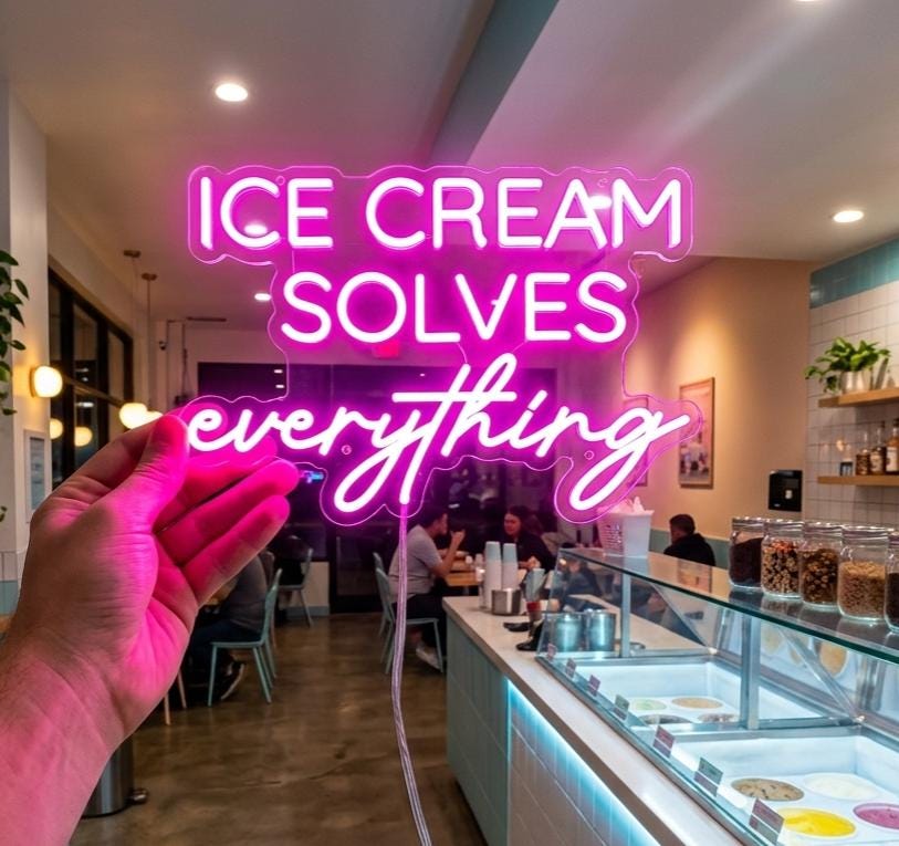Custom Ice Cream Neon Sign - LED Neon Light for Dessert Shop Wall Decor, Sweet Shop Business Sign, Personalized Ice Cream Cone Food Decor