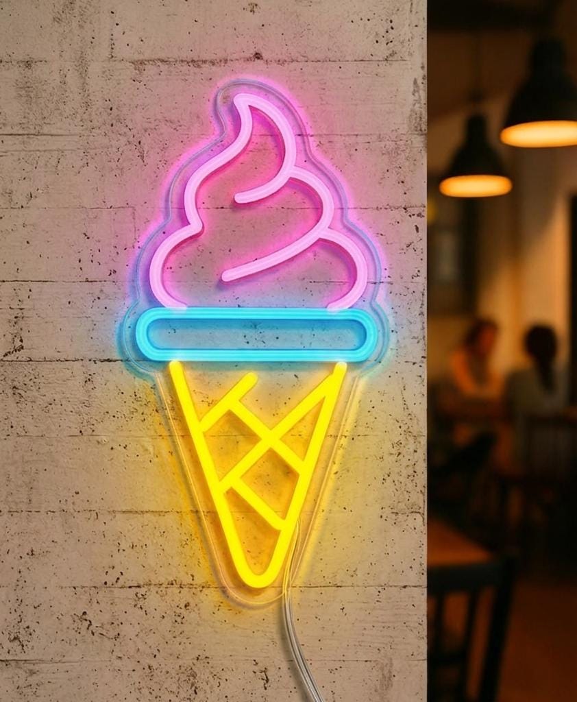 Custom Ice Cream Neon Sign - LED Neon Light for Dessert Shop Wall Decor, Sweet Shop Business Sign, Personalized Ice Cream Cone Food Decor