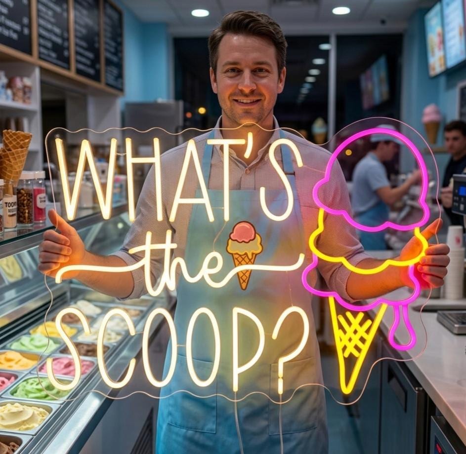Custom Ice Cream Neon Sign - LED Neon Light for Dessert Shop Wall Decor, Sweet Shop Business Sign, Personalized Ice Cream Cone Food Decor