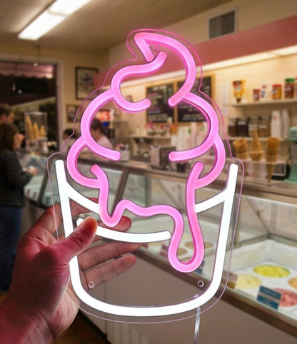 Custom Ice Cream Neon Sign - LED Neon Light for Dessert Shop Wall Decor, Sweet Shop Business Sign, Personalized Ice Cream Cone Food Decor