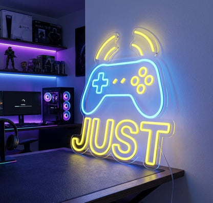 Custom Gaming Neon Sign - Level Up Your Game Room Decor - Personalized Gamer Gift for Him/Her - LED Wall Art, Just One More,Gamer Zone Light