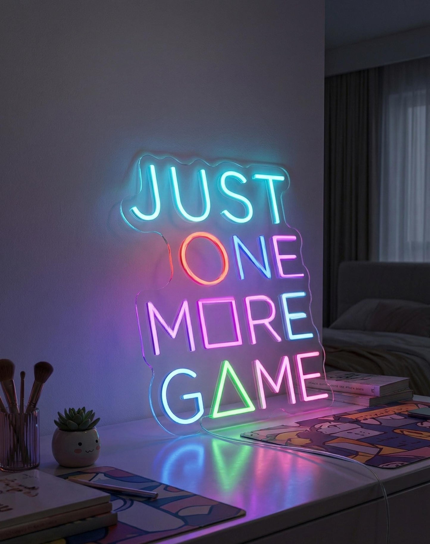 Custom Gaming Neon Sign - Level Up Your Game Room Decor - Personalized Gamer Gift for Him/Her - LED Wall Art, Just One More,Gamer Zone Light