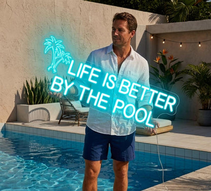 Custom Pool Neon Sign Outdoor Patio Decor | Personalized Poolside Name Light | Tropical Bar Wall Art | Summer Backyard Party Led Neon Lights