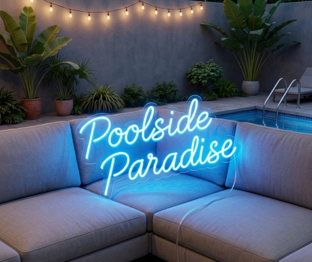 Custom Pool Neon Sign Outdoor Patio Decor | Personalized Poolside Name Light | Tropical Bar Wall Art | Summer Backyard Party Led Neon Lights