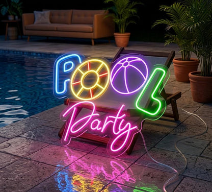 Custom Pool Neon Sign Outdoor Patio Decor | Personalized Poolside Name Light | Tropical Bar Wall Art | Summer Backyard Party Led Neon Lights