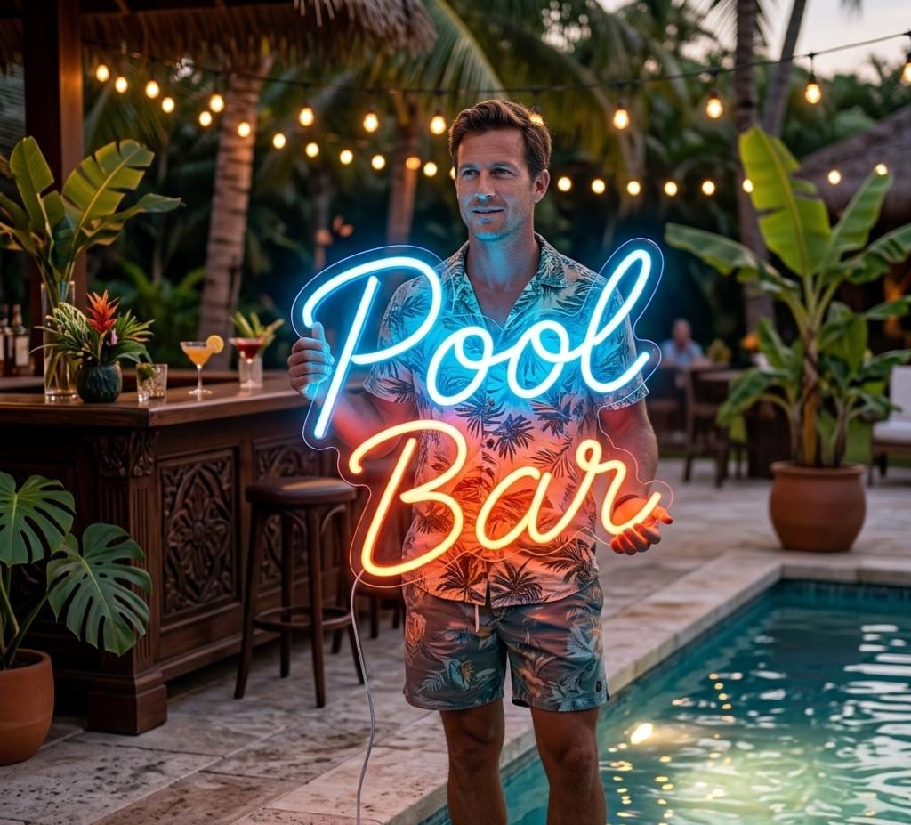 Custom Pool Neon Sign Outdoor Patio Decor | Personalized Poolside Name Light | Tropical Bar Wall Art | Summer Backyard Party Led Neon Lights