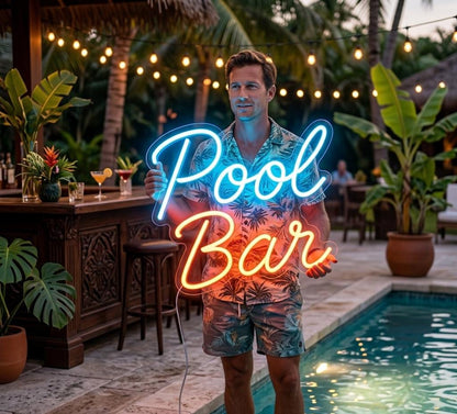 Custom Pool Neon Sign Outdoor Patio Decor | Personalized Poolside Name Light | Tropical Bar Wall Art | Summer Backyard Party Led Neon Lights