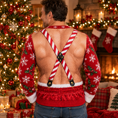 Back of the Santa abs ugly Christmas sweater