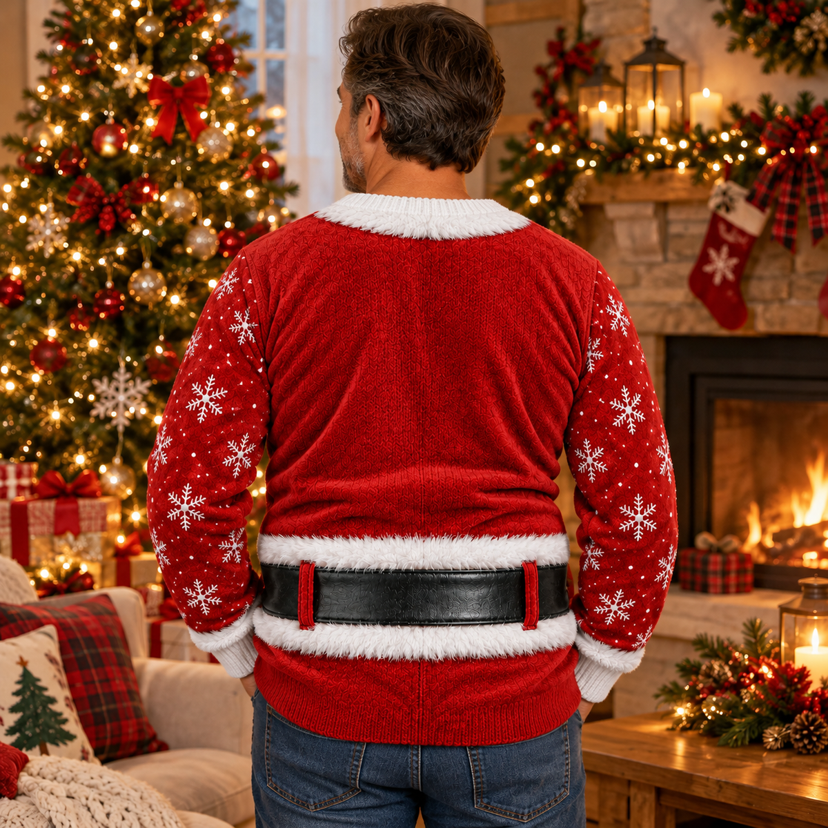 Back of the Dad Bod Santa ugly Christmas sweater