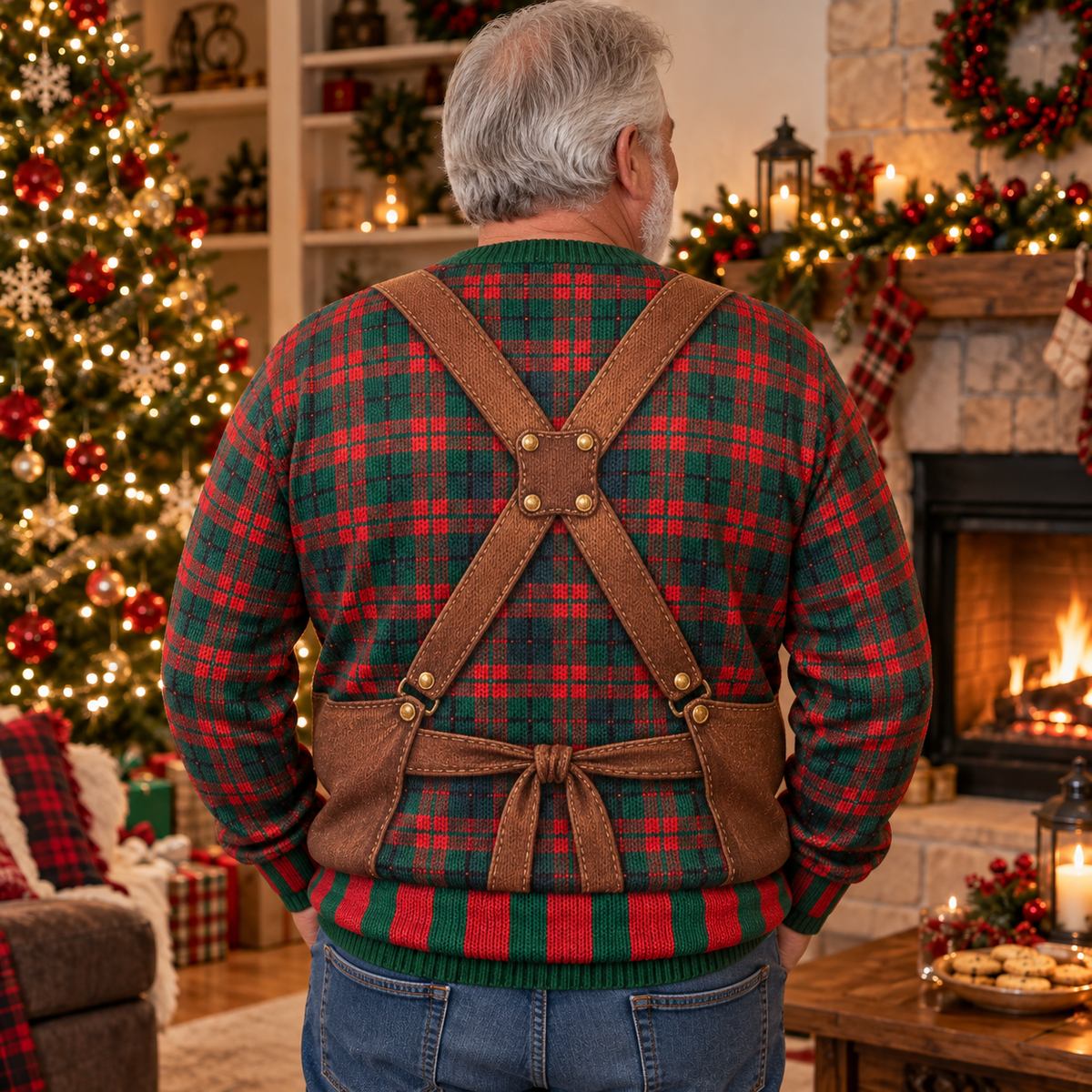 Back of the Grandpa's workshop ugly Christmas sweater