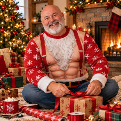 Muscle Santa ugly Christmas sweater wrapped as a gift