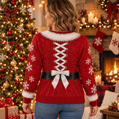 Back of the Mrs. Claus ugly Christmas sweater