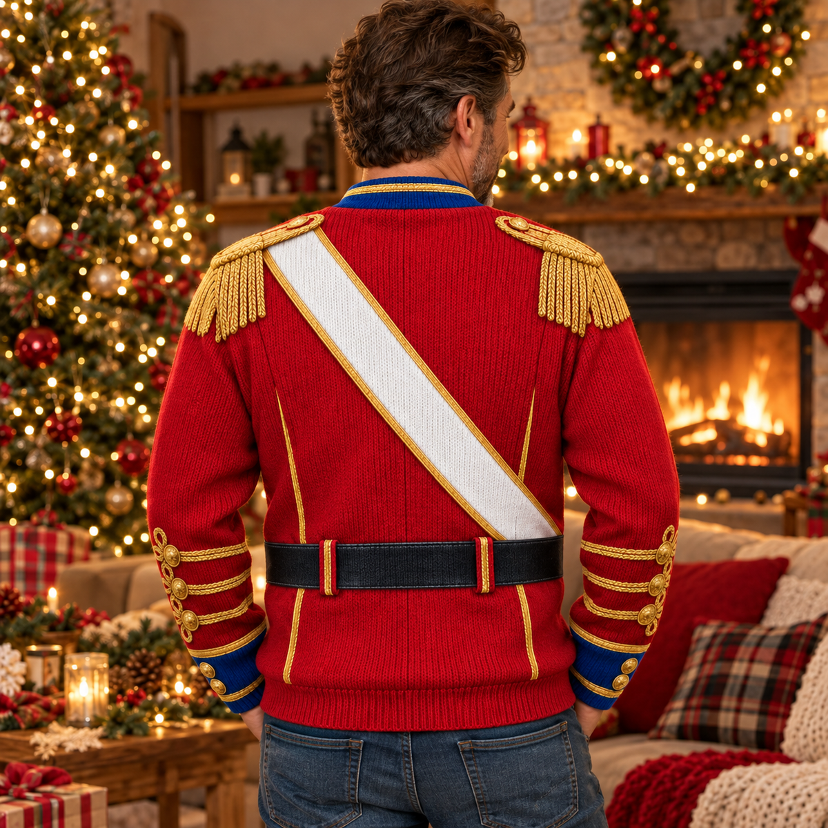 Back of the nutcracker soldier ugly Christmas sweater